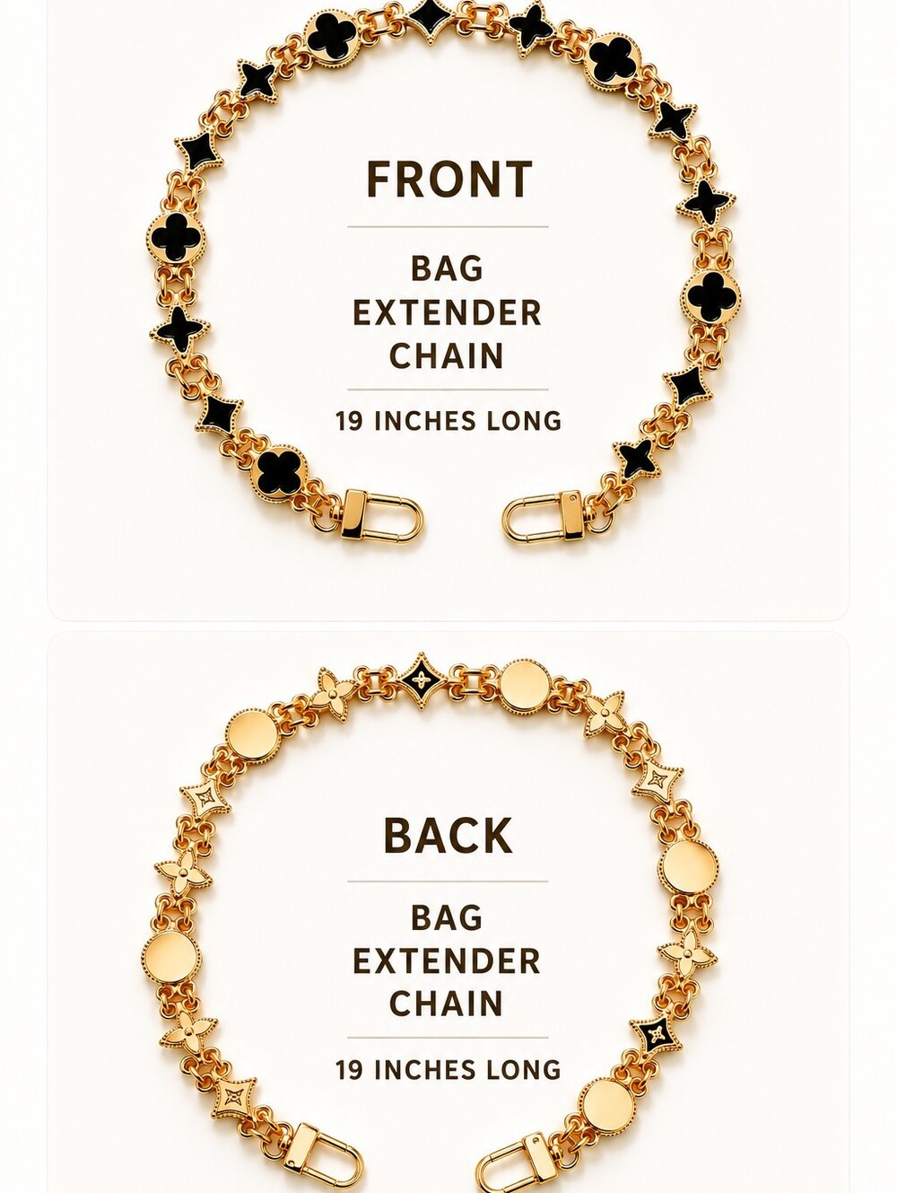 Luxury Gold and Black Clover Link Bag Extender Chain - Women Jewelry